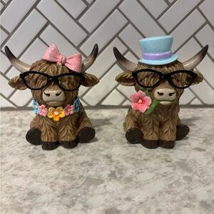Set of TWO Spring / Easter Hobby Lobby Highland Cow Resin Figurines Figures